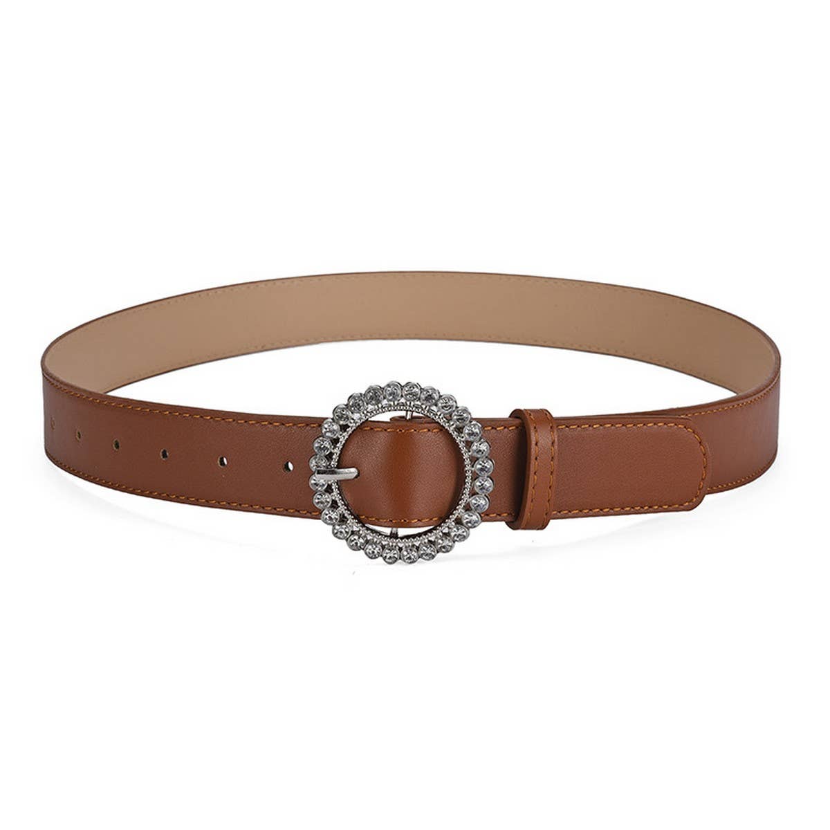 ROUND BUTTON CRYSTAL INLAID SOLID COLOR BELT