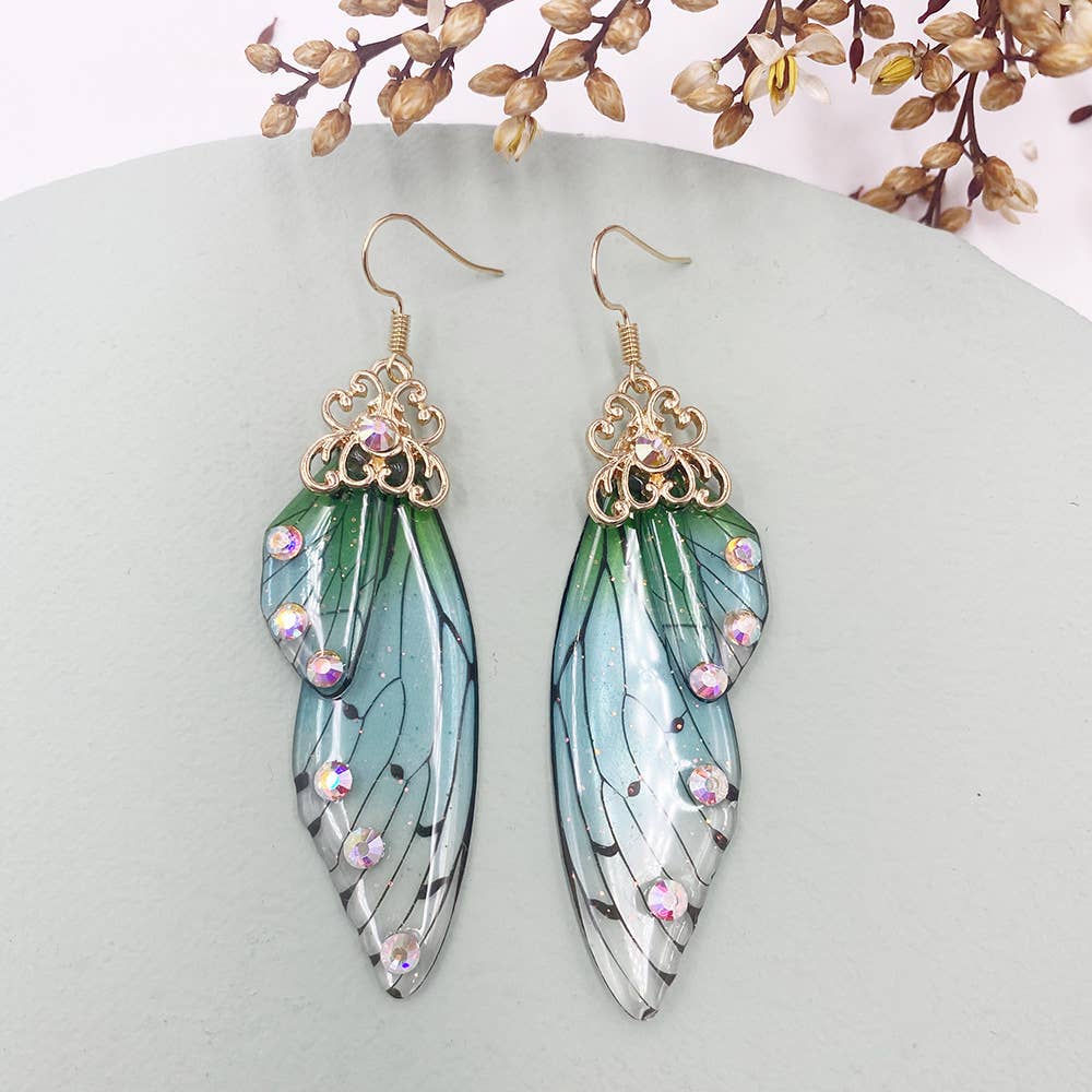 Elegant long earrings with cicada wing wings