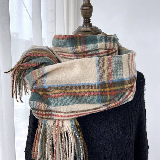 Plaid Winter Scarf-Vintage Tassel Shawl for Women_CWASC1473