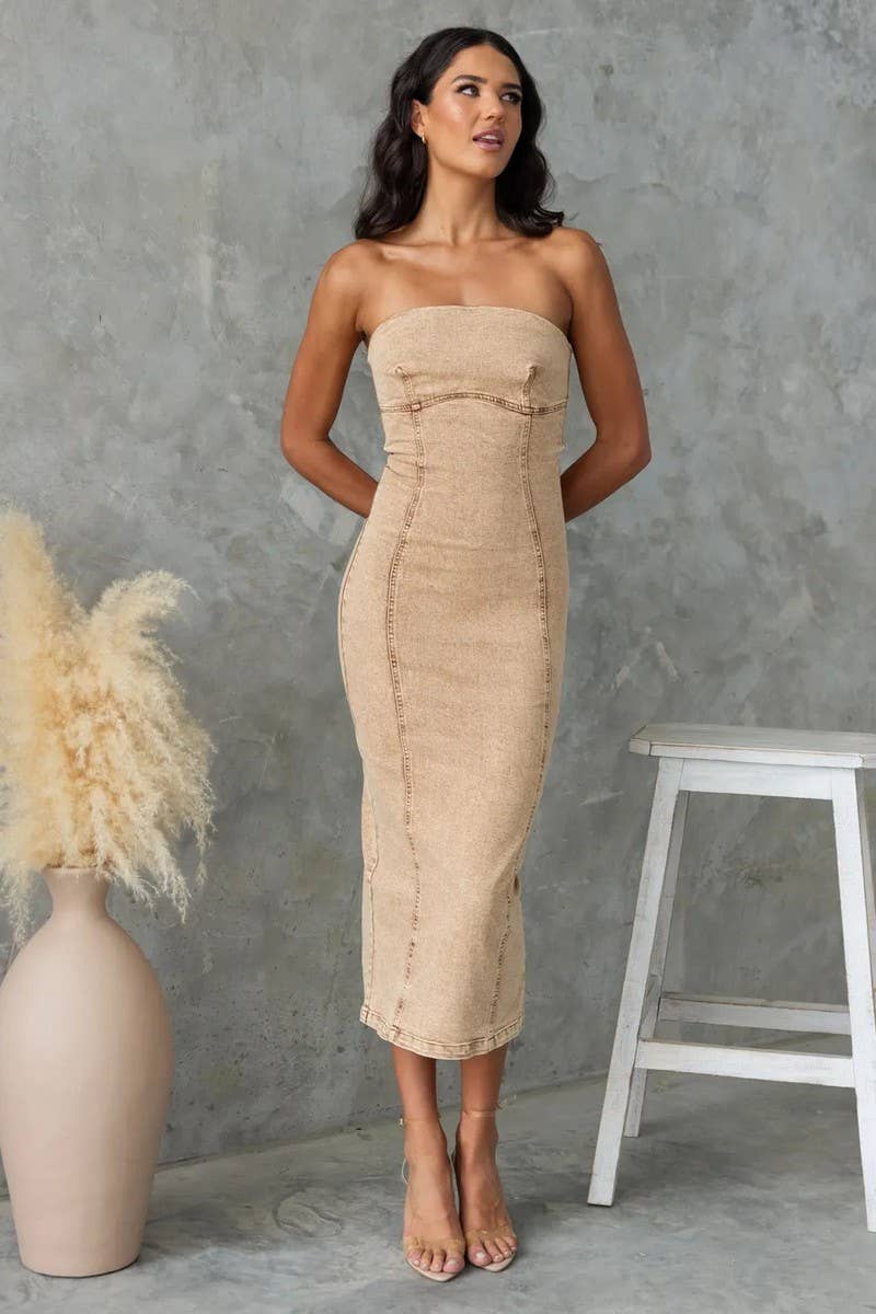 CWDHL0943_SEXY HOT GIRL WITH SLIM FIT DENIM DRESS