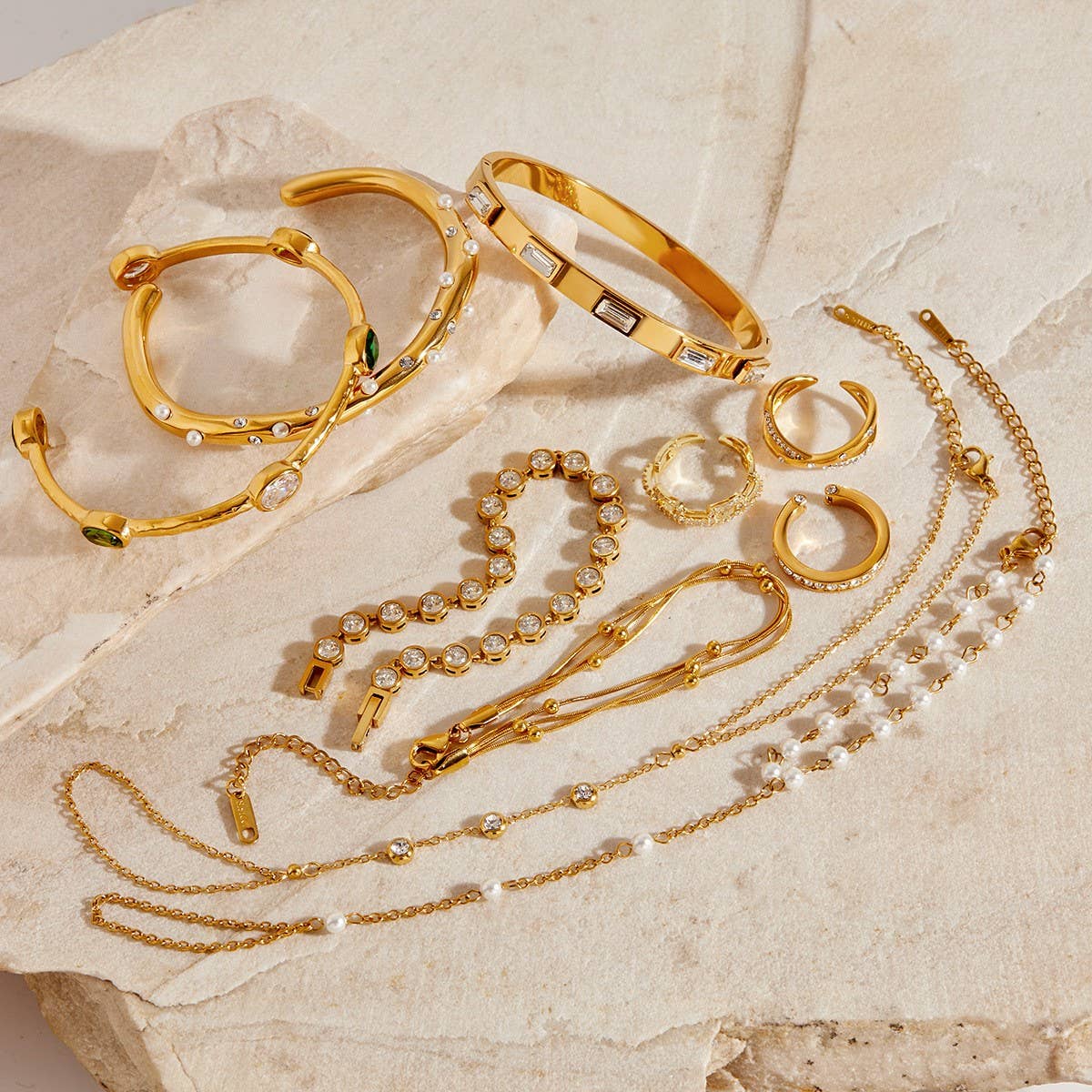 Luxury Stainless Steel Finger Chain Ring Bracelet