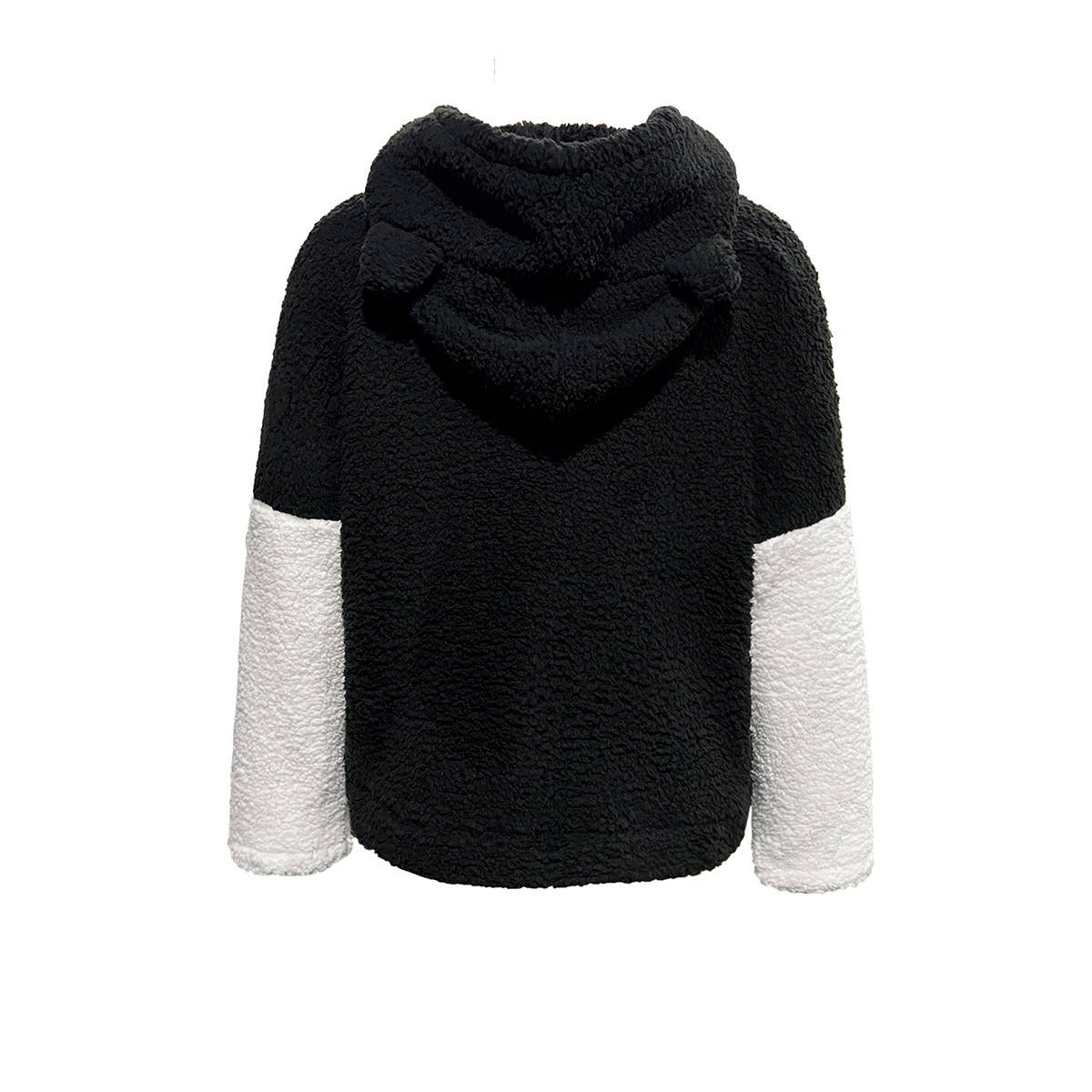 Patchwork Contrast Color Fur Cat Ears Hoodie