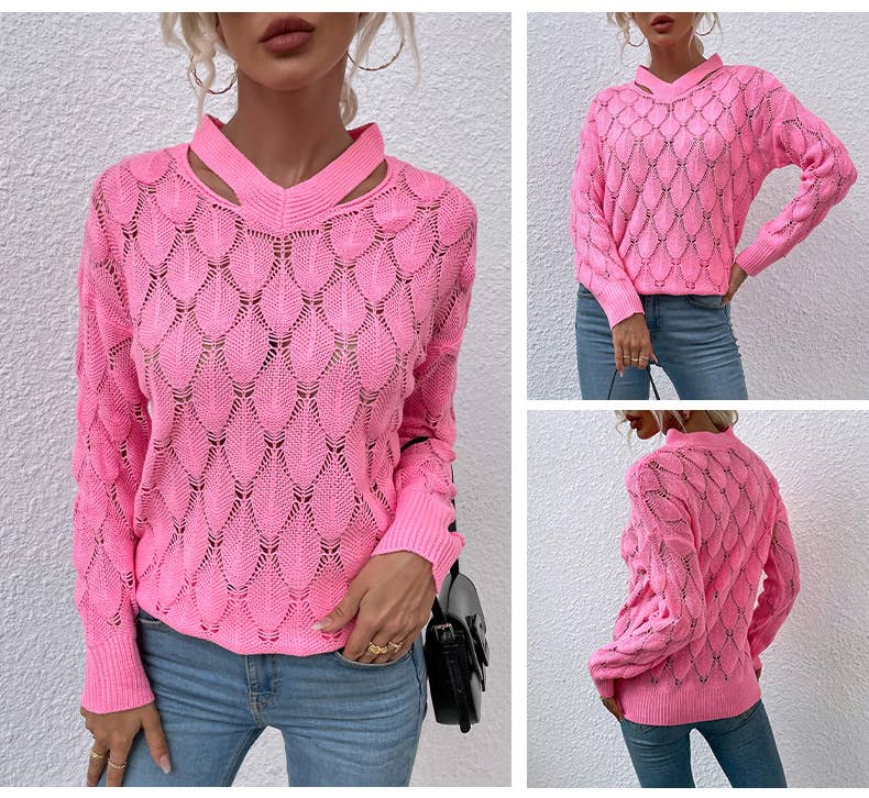 V-NECK OFF-THE-SHOULDER HALTER CUTOUT SWEATER