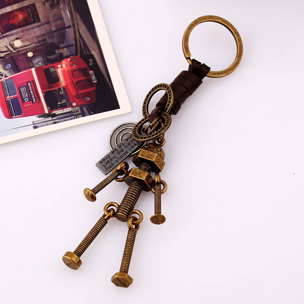 COUPLE RETRO ROBOT LEATHER KEYCHAIN