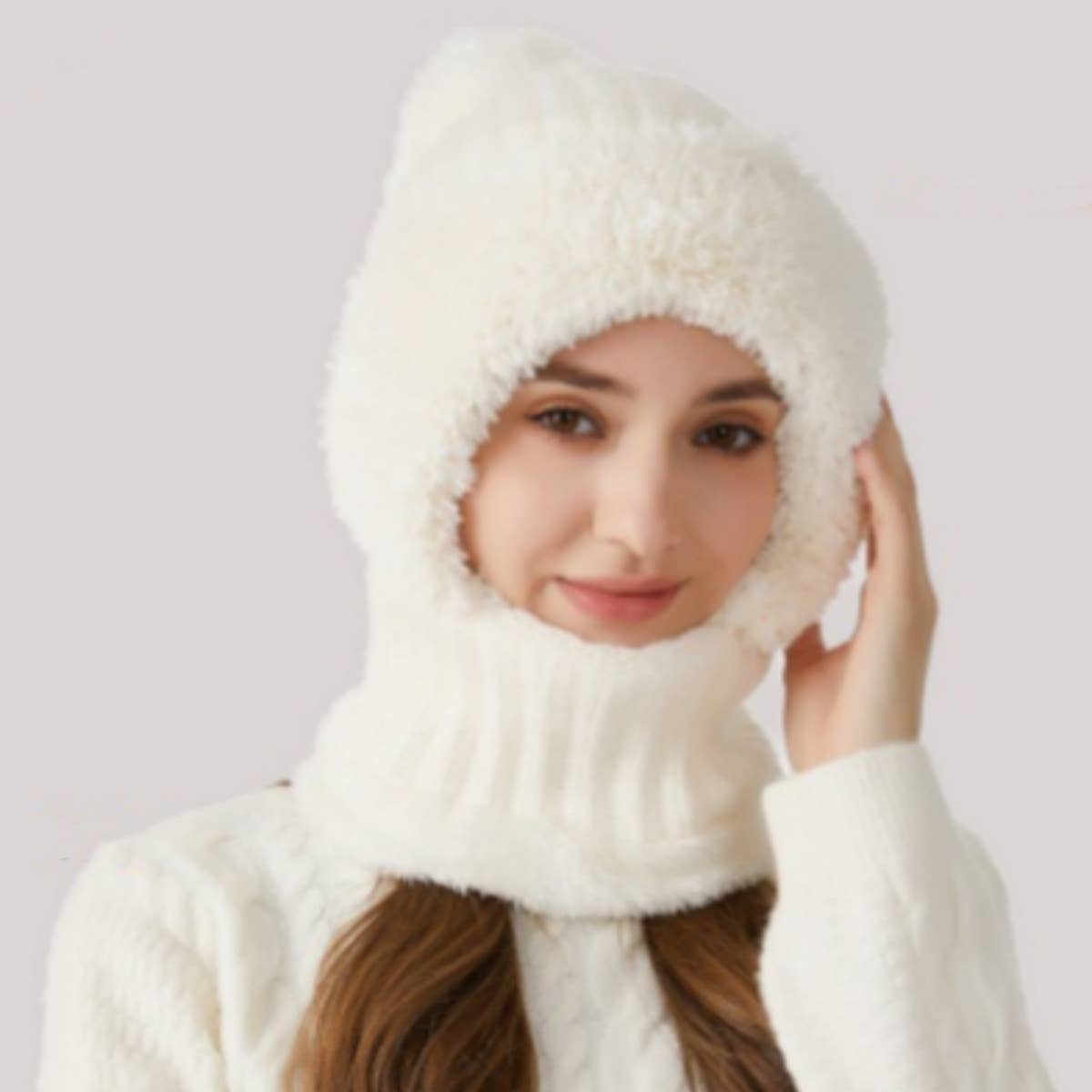 CWAH2211_KNIT THICK FLUFFY BALL BIB HEADPIECE