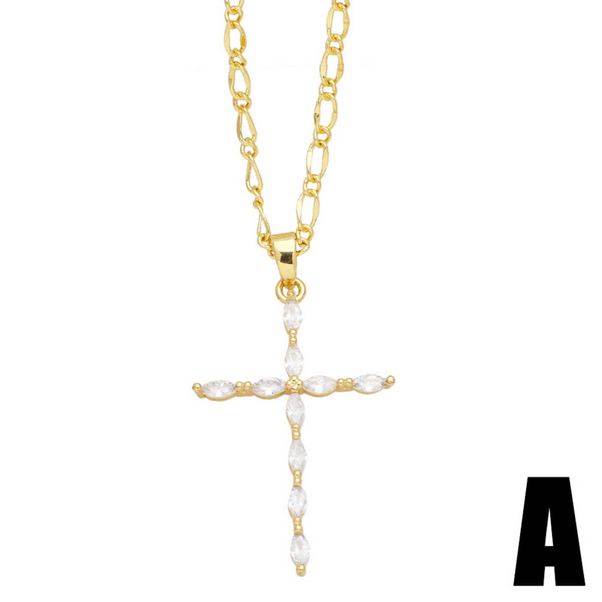 GOLDEN ZIRCON CROSS PENDANT NECKLACE