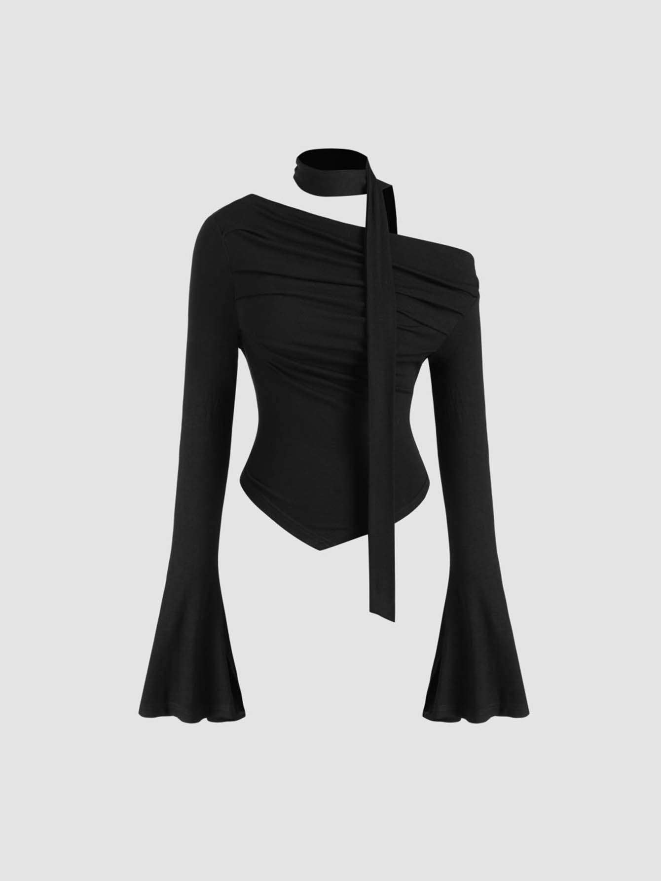 LINE NECK OFF-THE-SHOULDER DESIGN CROPPED TOP