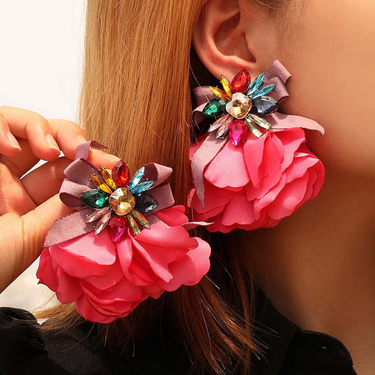 Handmade Starfish Floral Rhinestone Earrings