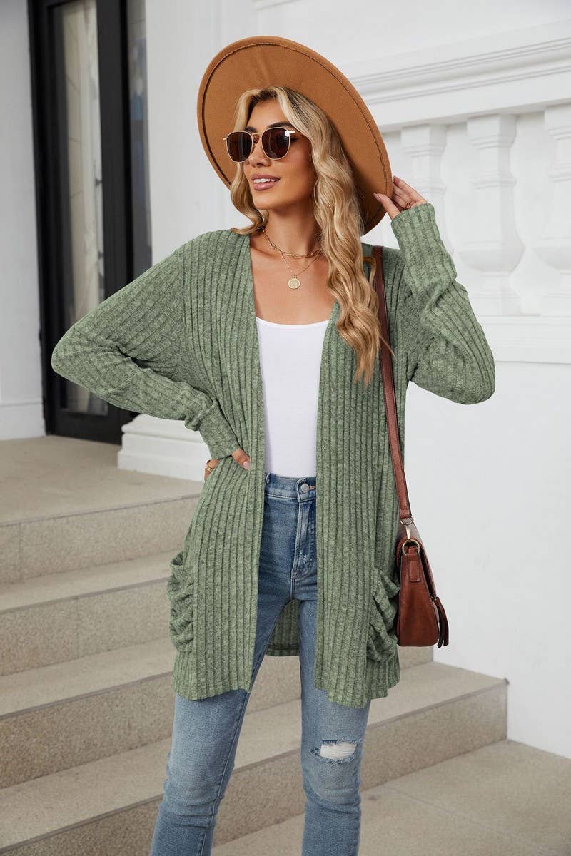 CWOCAL1881_SOLID COLOR POCKET LONG SLEEVE KNIT CARDIGAN