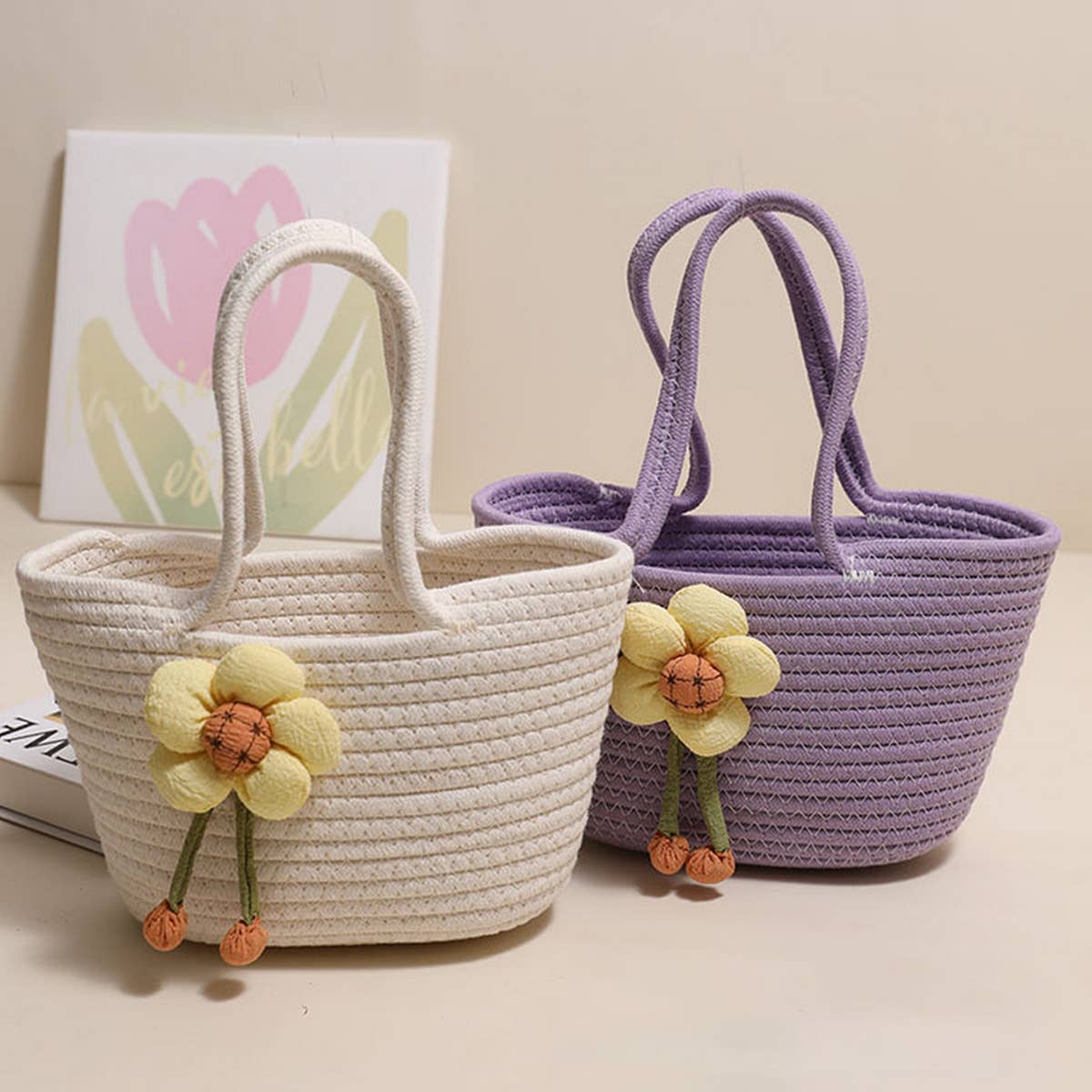 CASUAL FLOWER PORTABLE STRAW BAG_CWAB1870