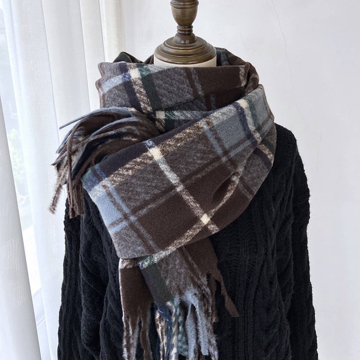 Plaid Thick Scarf ??Winter Warm Shawl with Tassels_CWASC1462