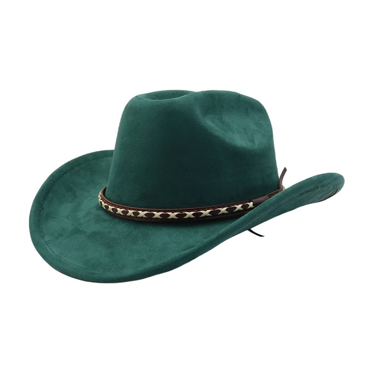 Suede Cowboy Fedora Hat Western Ethnic Style_CWAH04416