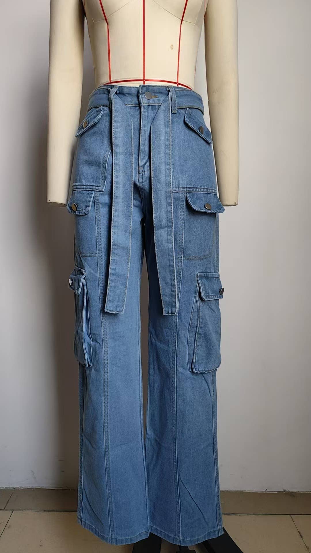 Washed denim heavy industry casual workwear pants