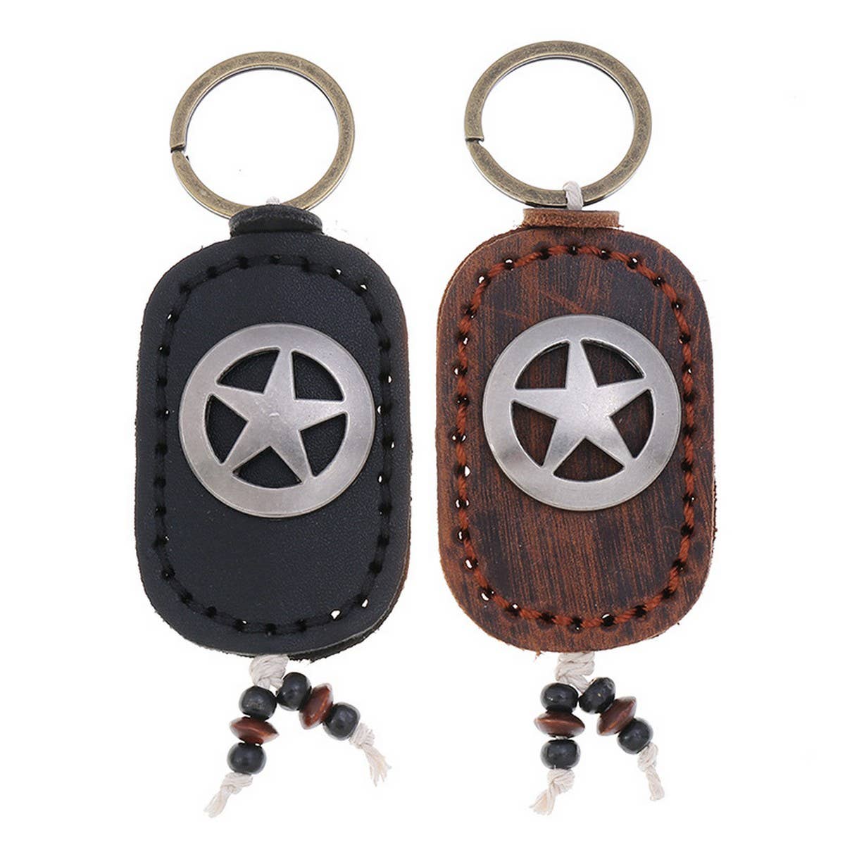 FIVE-POINTED STAR DOUBLE-LAYER COWHIDE KEYCHAIN