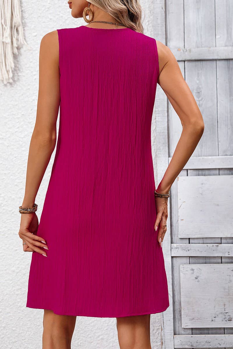 CWDSD7878_RUCHED V-NECK SLEEVELESS A-LINE DRESS