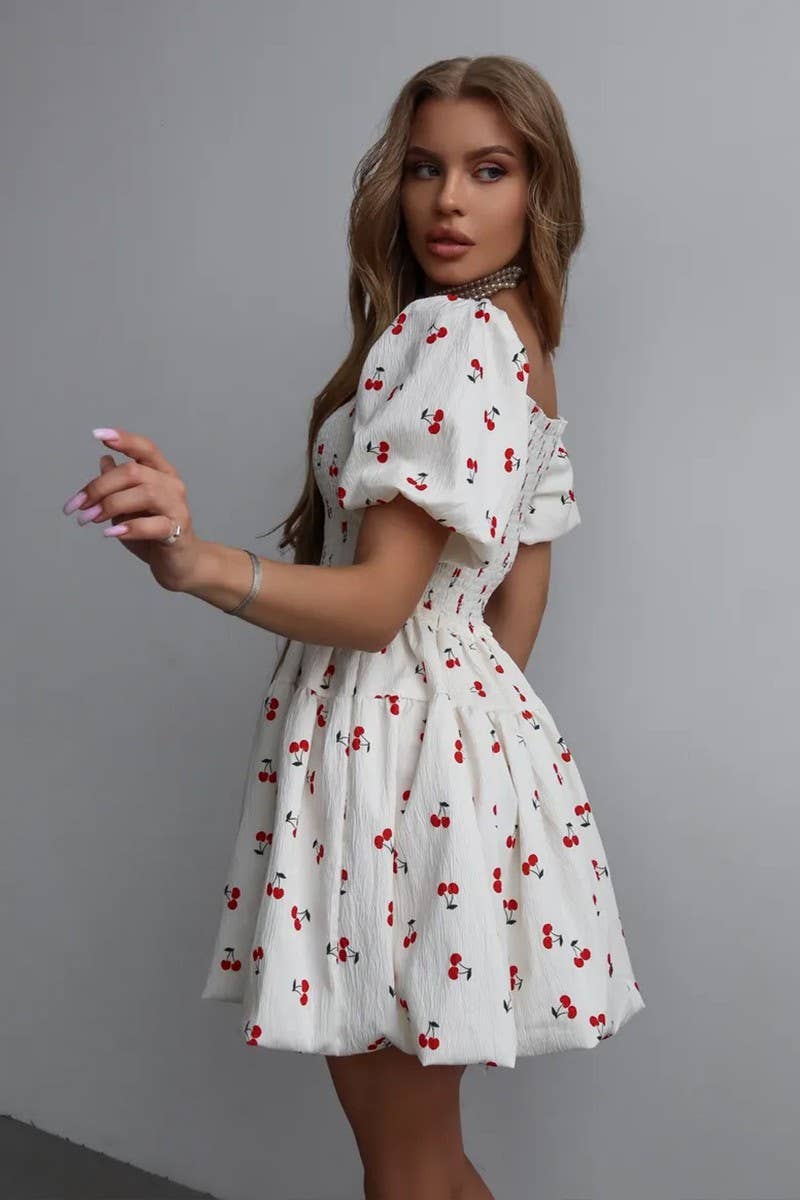 CWDSD8561_PRINTED SHORT WAIST-CINCHING MINI DRESS