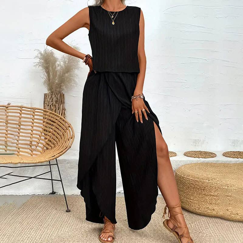 Wide-leg pants sleeveless T-shirt two-piece set