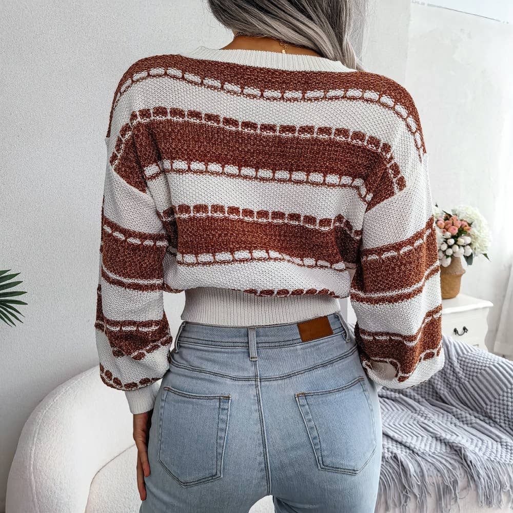Fashion color contrast long-sleeved knit sweater