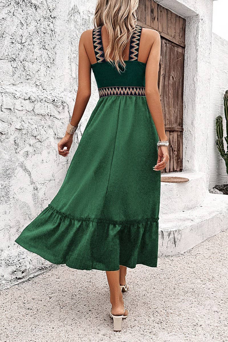 CWDTD0413_HIGH WAIST HALTER NECK CONTRAST COLOR SLIT DRESS