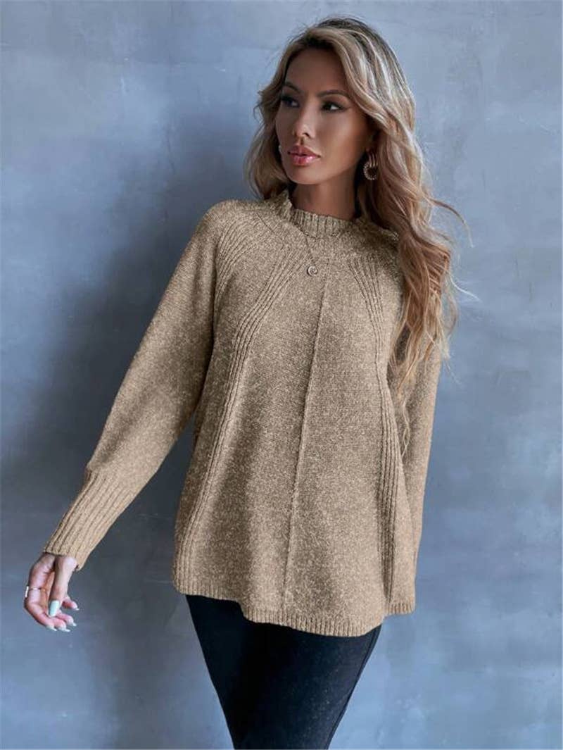 Versatile slit knitted long-sleeved sweater