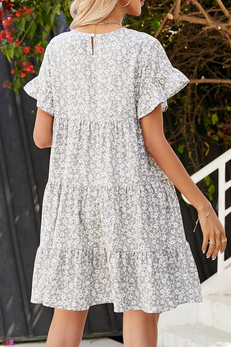 CWDSD2702_Round neck Print Short Sleeve Dress