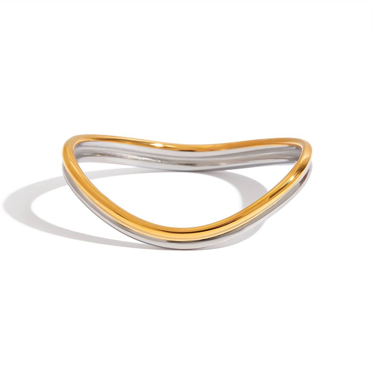Gold-Silver Wave Bangle in 18K Stainless Steel