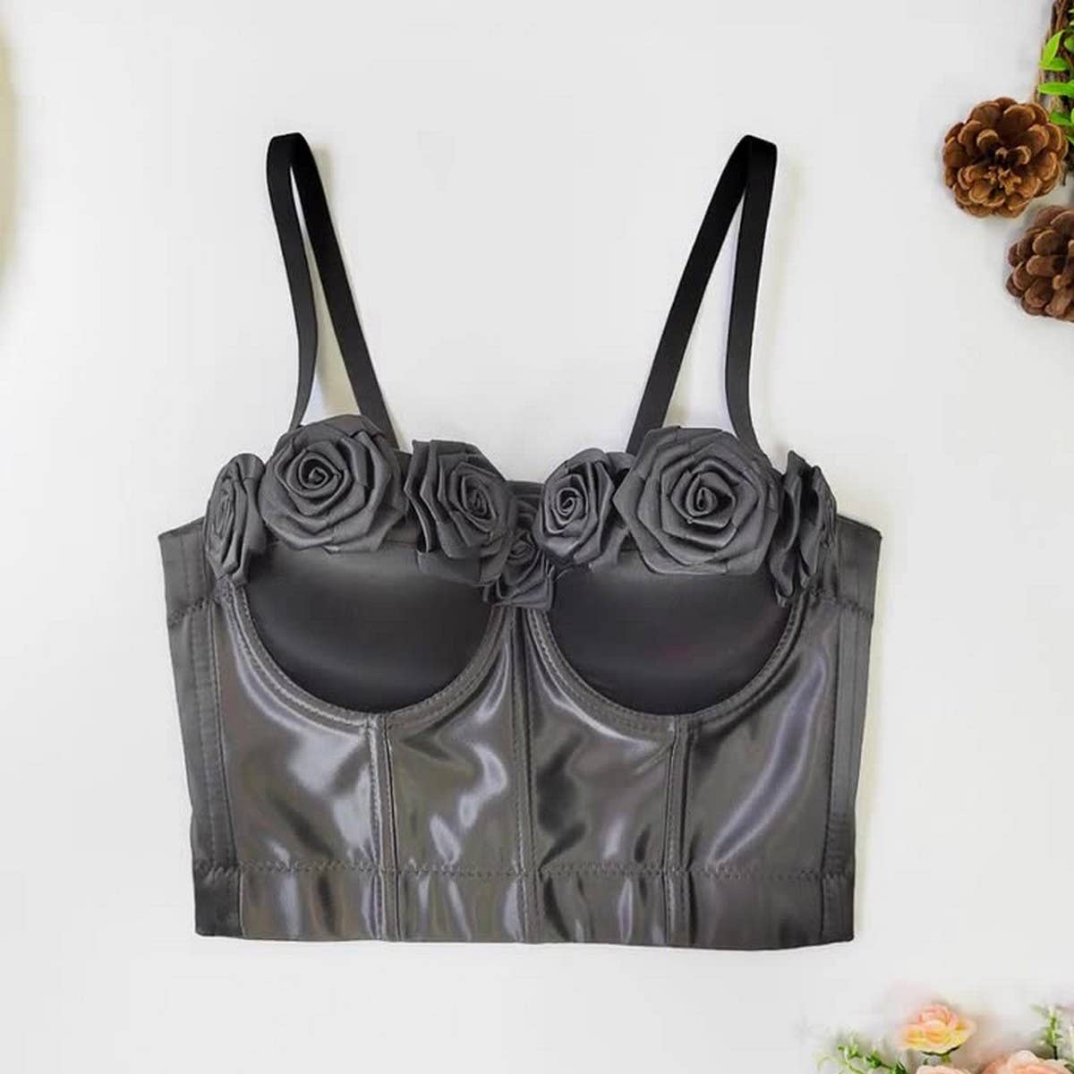 NEW DESIGN SATIN FLOWER HERRINGBONE CORSET