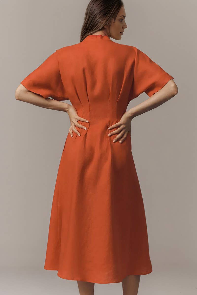 CWDMD6412_V-NECK BUTTON FRONT SPLIT HEM SHIRT DRESS