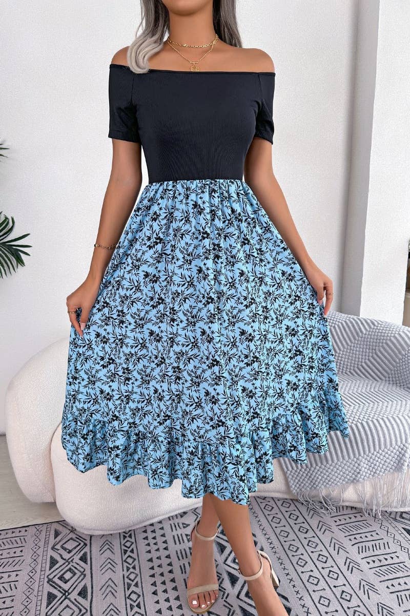 CWDMD2680_CASUAL OFF-THE-SHOULDER PEPLUM MID-LENGTH DRESS