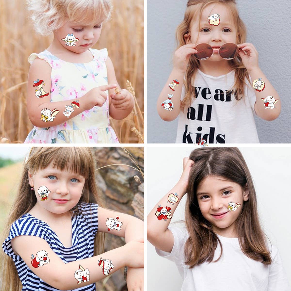 Cute Dog & Apple Tattoo Stickers for Kids