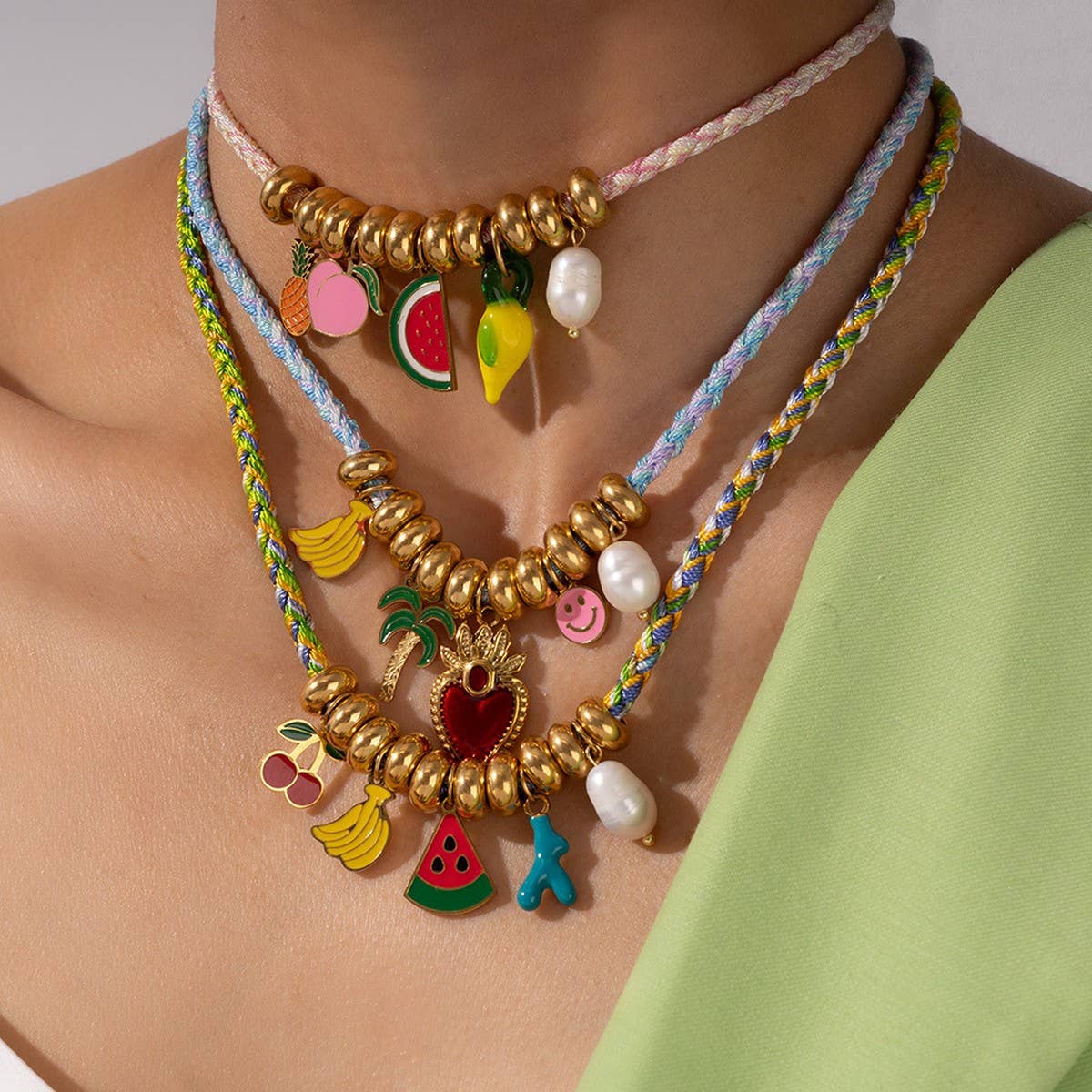 Colorful Fruit Bead Rope Necklace & Bracelet