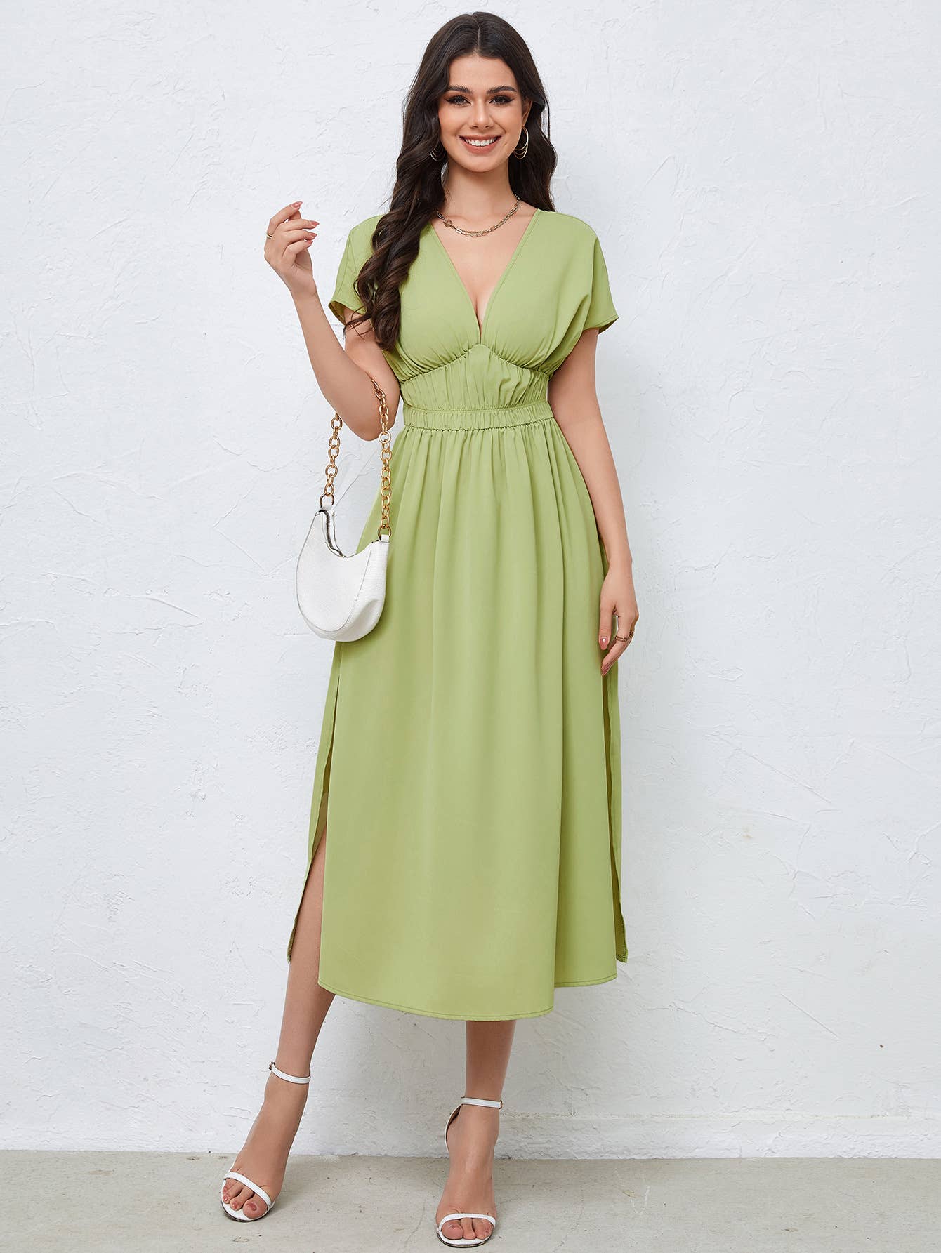 Backless high-waisted sexy V-neck dress