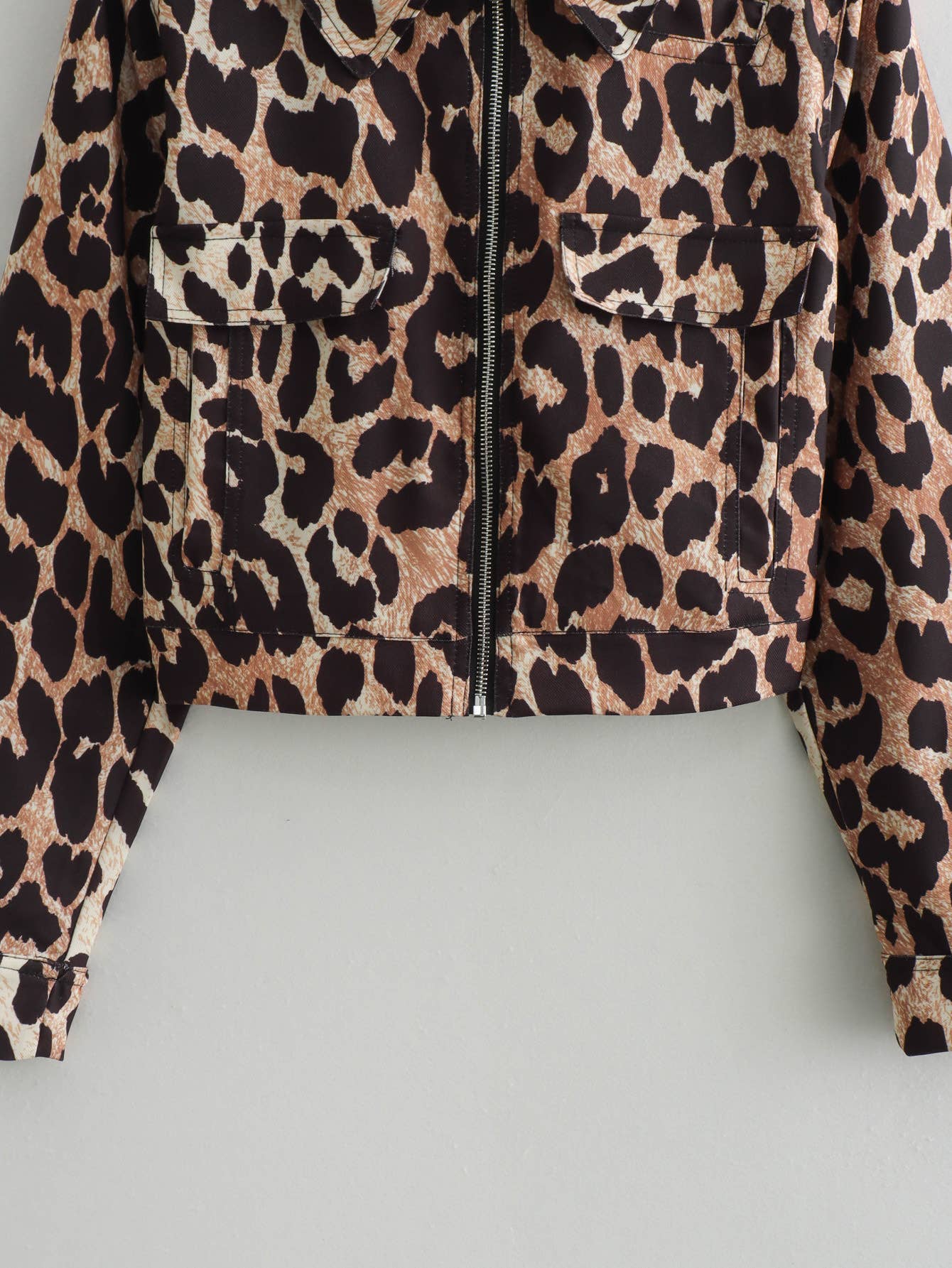 LEOPARD PRINT LAPEL LONG SLEEVE SHORT JACKET