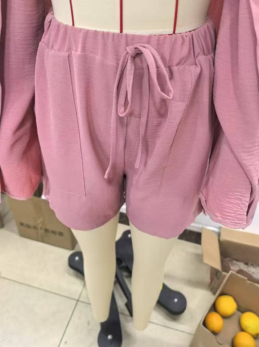 Solid-color single-breasted shirt set