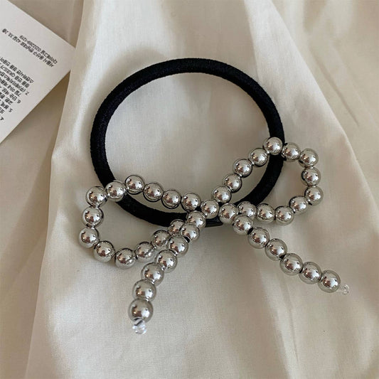 Silver pearl bow hair clip duck beak clip