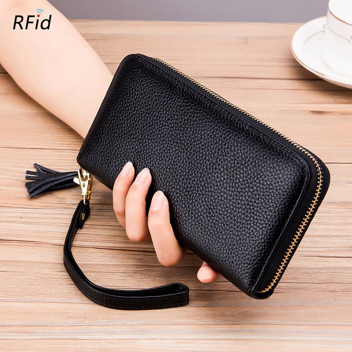 ZIPPER TASSEL ANTI-THEFT BRUSH LEATHER WALLET_CWAB3731