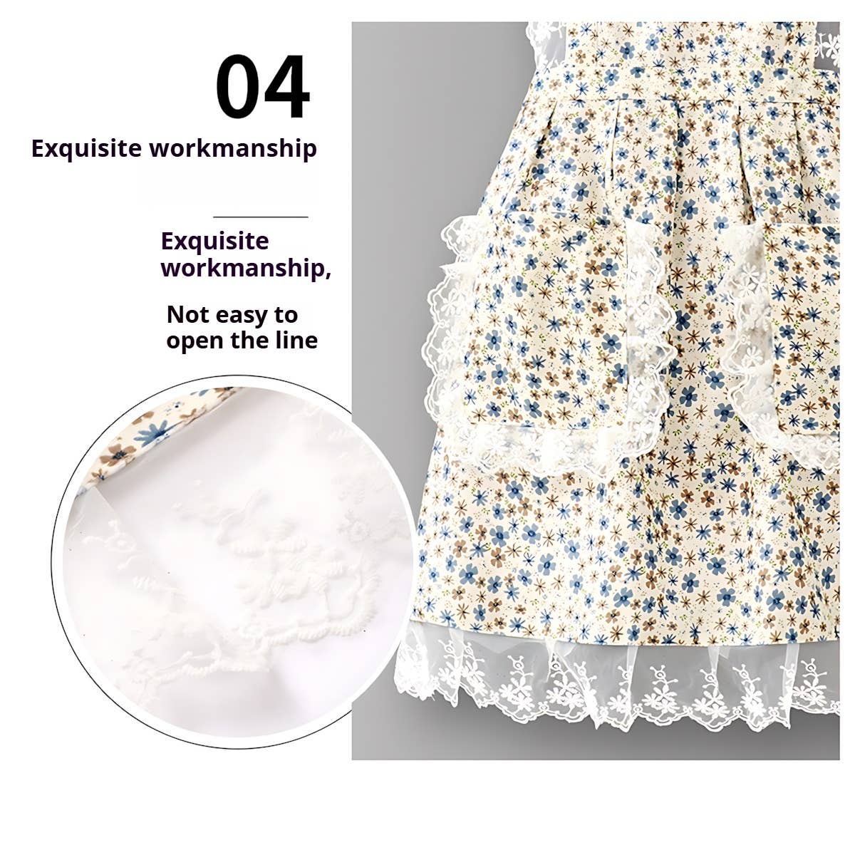 Floral Lace Trim Kitchen Apron for Women