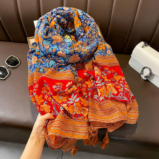 Boho Floral Colorblock Reversible Shawl for Summer_CWASC0621