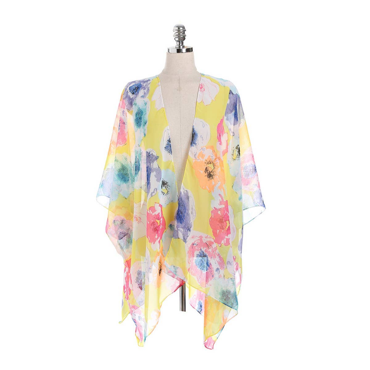 MULTICOLOR FLORAL PRINT OPEN FRONT KIMONO CARDIGAN