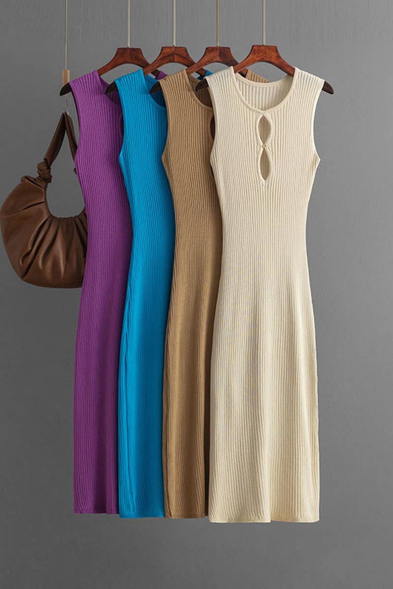 CWDMD01155_SLEEVELESS HOLLOW OUT KNIT BODYCON DRESS