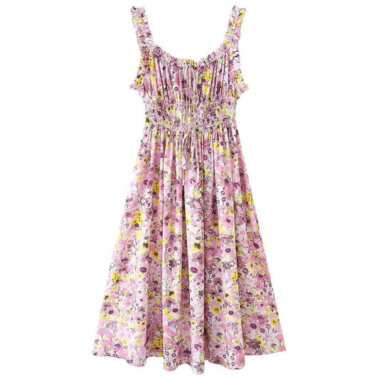 V-neck print waistband dress