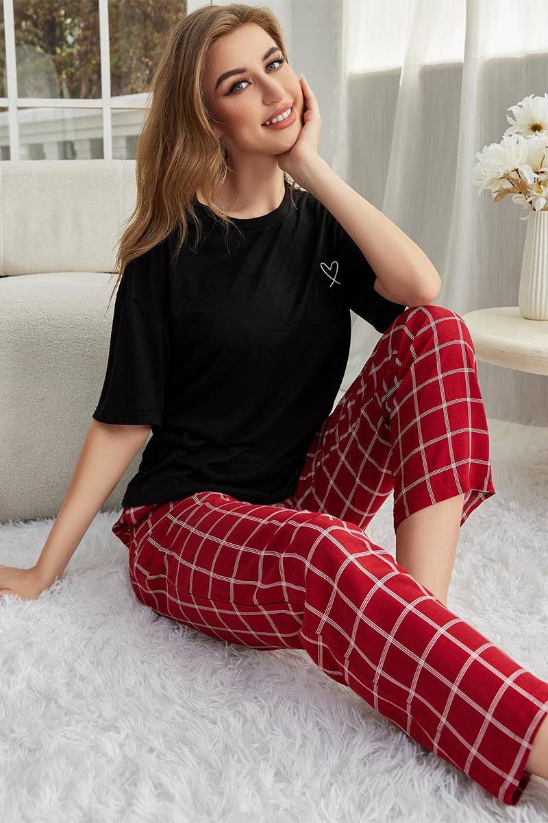 Short-sleeved shirt and long pants home wear set