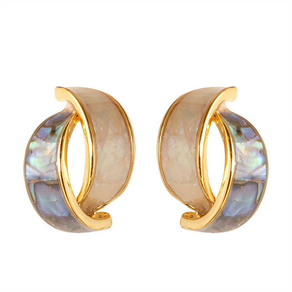 COLORFUL ABALONE INLAID SILVER NEEDLE EARRINGS