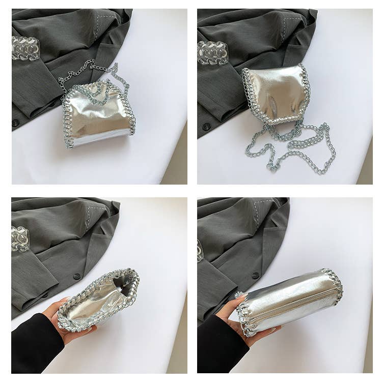 Fashionable pleated chain crossbody bucket bag