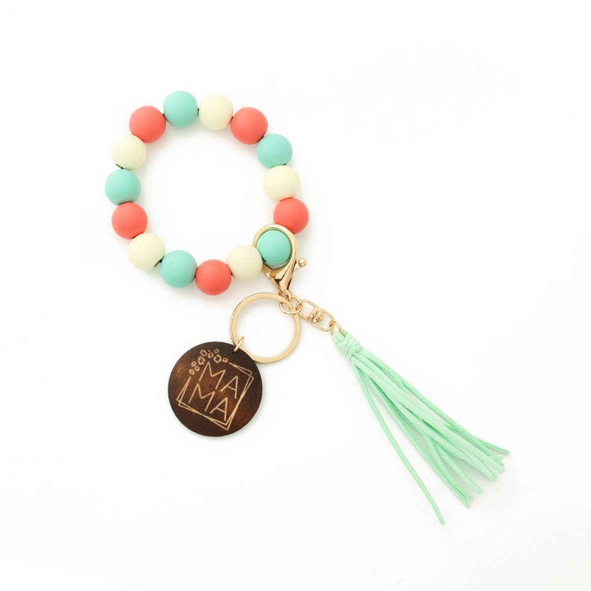 Leopard Wood Bead Bracelet with Tassel Keychain_CWAB5013