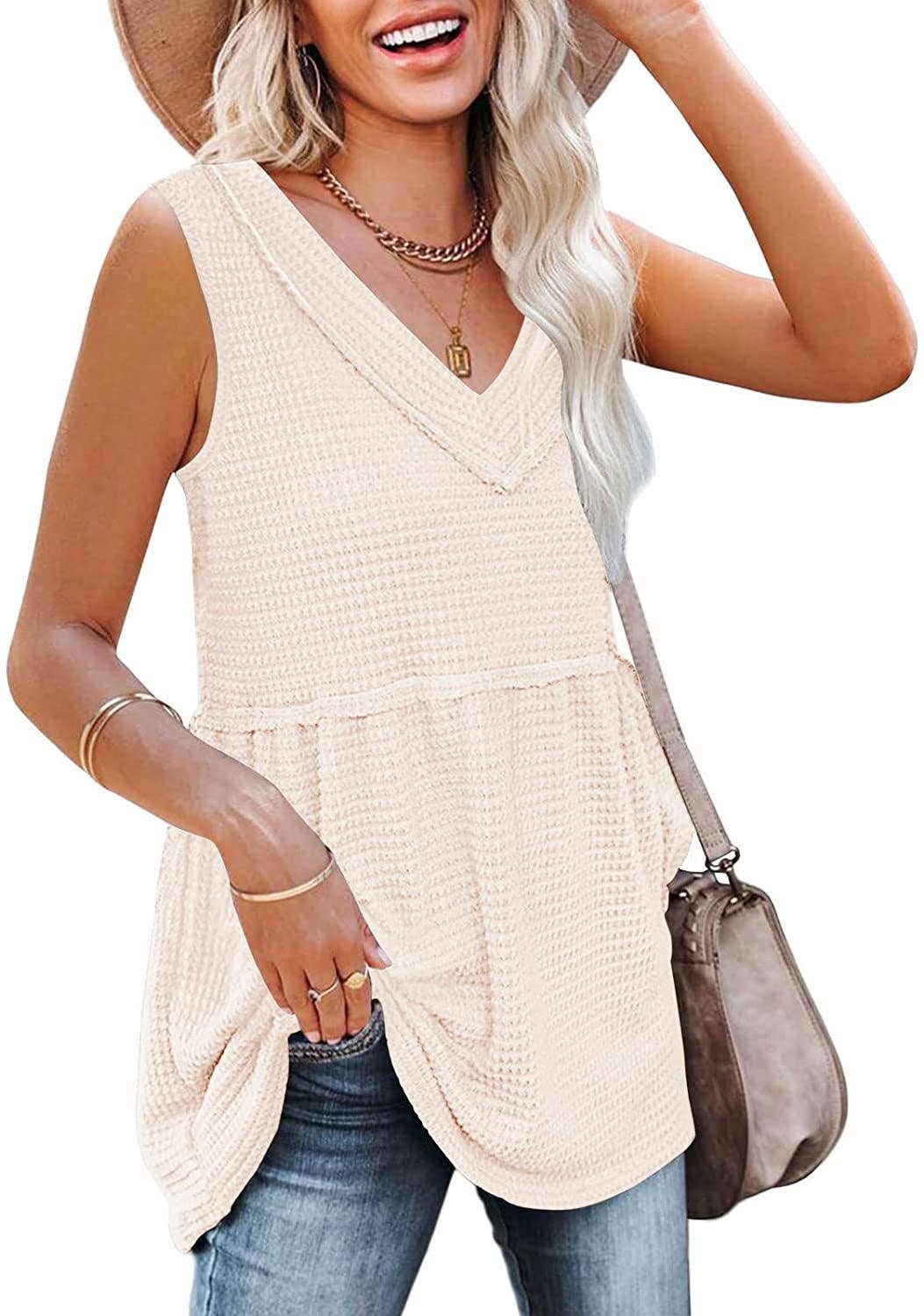 V-NECK SLEEVELESS SOLID COLOR TANK TOP