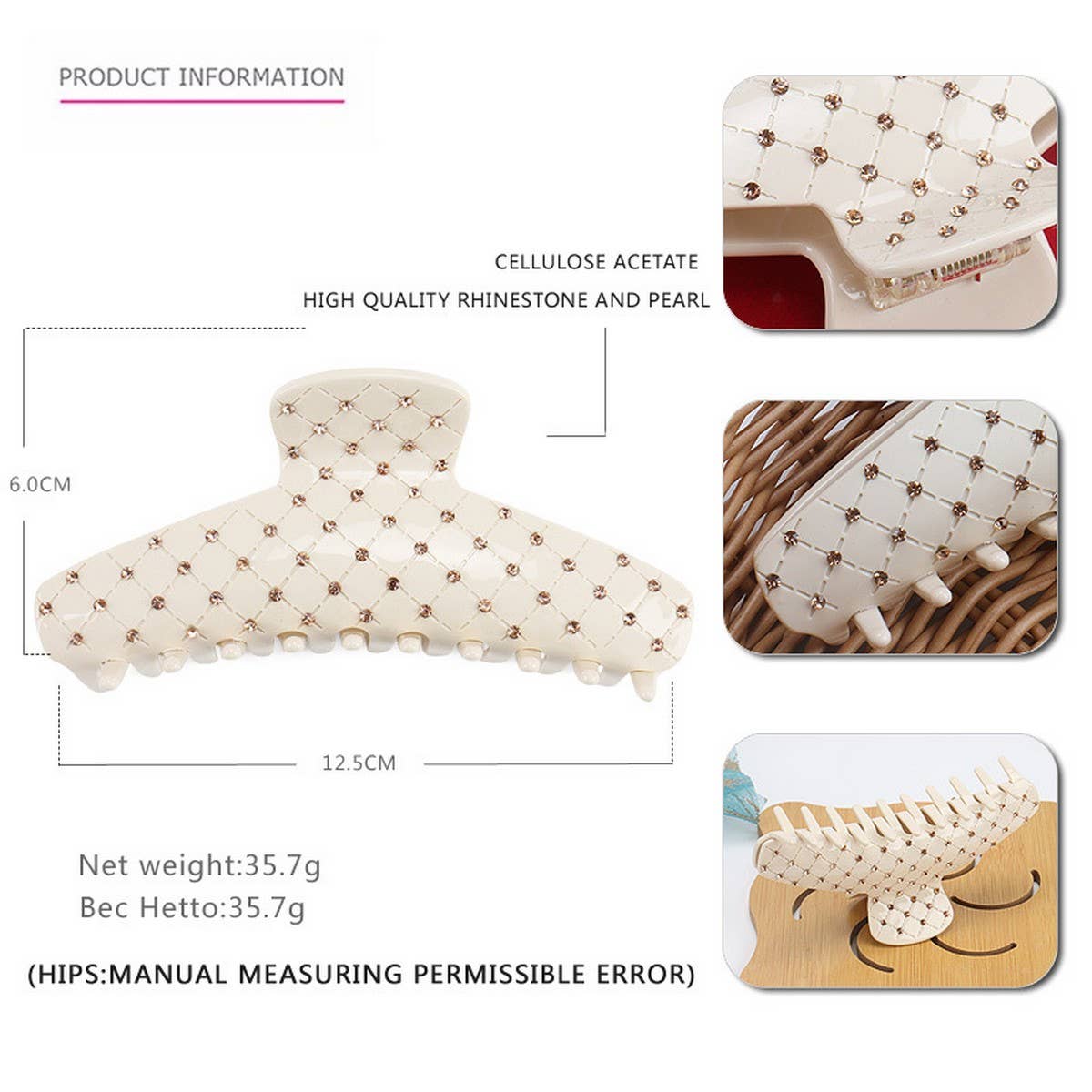 Mesh Rhinestone Hair Claw, Large Shark Clip