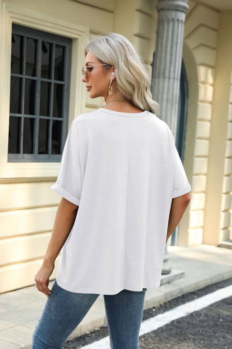 ROUND NECK SOLID COLOR SHORT SLEEVE LOOSE T SHIRT_CWTSTS0280