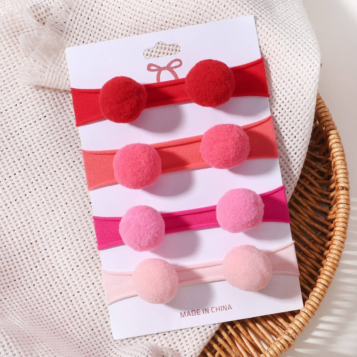 Kids Pom Pom Elastic Nylon Headband Set
