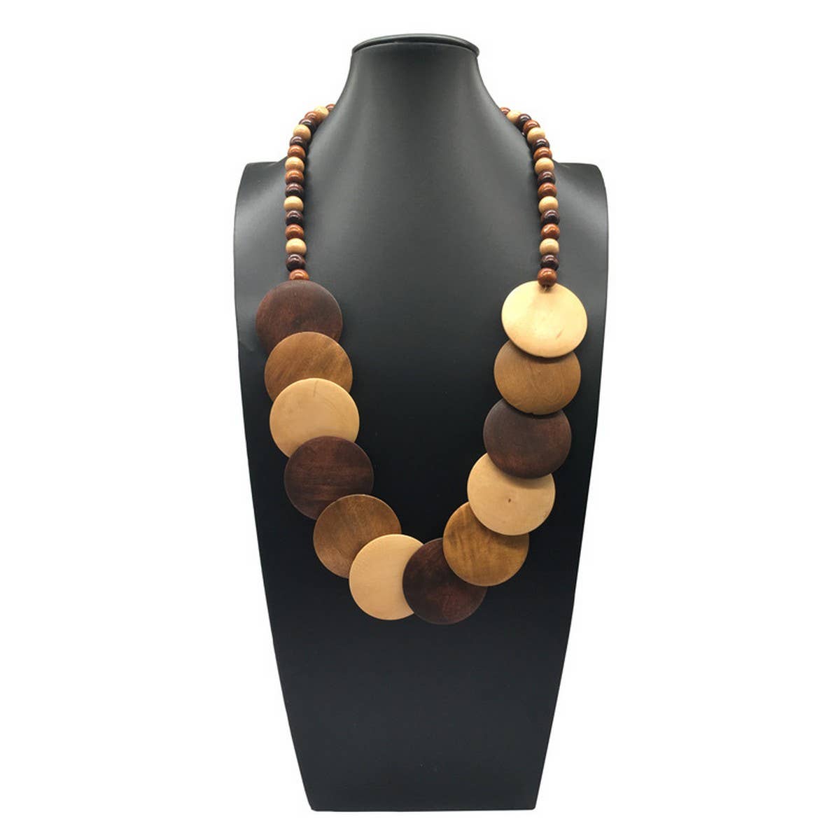 HANDMADE LARGE ROUND WOODEN BEAD LONG NECKLACE